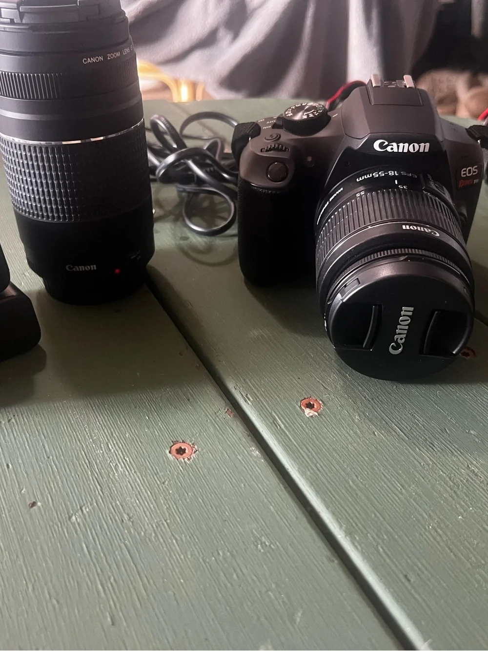 Canon DSLR Camera with Black 18-55mm Kit Lens and Black Telephoto Lens
